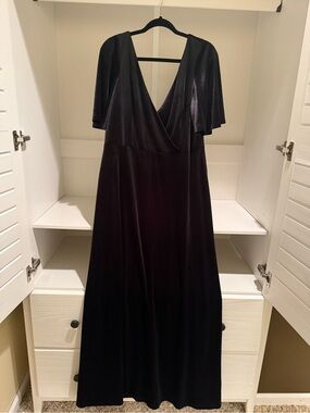 Ever Pretty Black Velvet V-Neck Flutter Sleeve Maxi Dress
